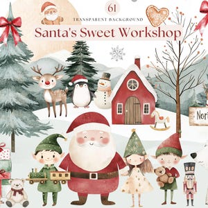 Clipart carino laboratorio di Babbo Natale, elfo di Natale PNG, clipart di Natale, grafica festiva, clipart di festa, PNG trasparente, uso commerciale
