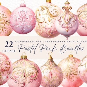 Roze kerstballen clipart | Kerstbundel | Kerstdecoratie clipart | Feestelijke illustraties | Vakantie clipart | Directe download