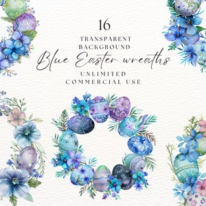 Couronne de fleurs aquarelle bleue, fleurs printanières de Pâques, couronne des prés, couronne de Pâques, clipart Pâques aquarelle, fleurs de printemps, usage commercial