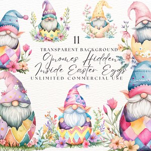 Clipart gnomo pasquale acquerello / uova di Pasqua / uso commerciale / clipart gnomi scandinavi / creazione di carte / clipart giardino / clip art gnomo