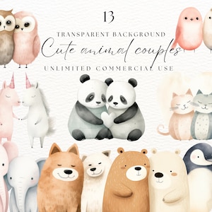 Amor pareja animales gráficos / uso comercial / imágenes prediseñadas animales / pingüino acuarela / imágenes prediseñadas románticas de amor / imágenes prediseñadas del día de San Valentín