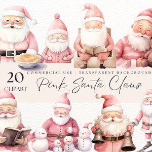 Clipart de Papai Noel rosa aquarela | Clipart de Natal | Pacote de clipart de Natal rosa | Natal Noel Clipart | Clipart de Papai Noel rosa | Esta é a temporada