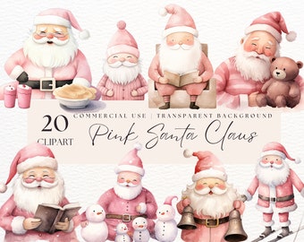 Aquarell Rosa Weihnachtsmann Clipart | Weihnachten Clipart | Rosa Weihnachten Clipart Bundle | Weihnachten Noel Clipart | Rosa Weihnachtsmann Clipart | Es ist Die Jahreszeit