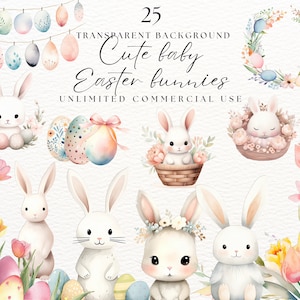 Easter Bunny Clipart | Cute Rabbit Clipart | Baby Clipart | Nursery Decor | Nursery Art | Baby Shower | Watercolor Rabbits Clipart
