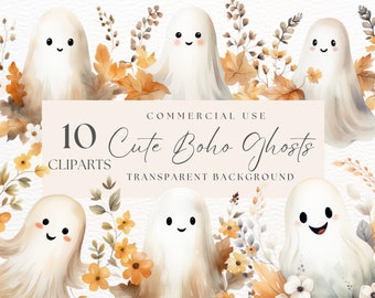 Cute Halloween Clipart | Halloween Cute Boho Ghosts | Pastel Halloween Clipart | Flower Ghost | Ghost Watercolor Clipart | Spooky Season