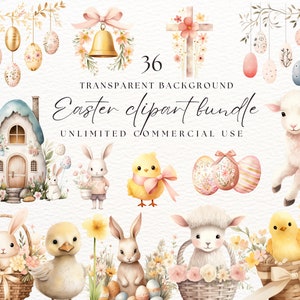 Aquarell Ostern Clipart Bundle | Tulpen Clipart | Osterkorb Png | Kommerzielle Rechte | Niedliche Baby Hühner | Osterhase Clipart