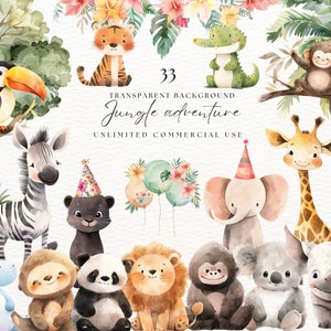 Clipart giungla / Clipart acquerello animali Safari / Baby Shower / Clipart per bambini / Safari Animal / Nursery Clipart / Nursery Decor