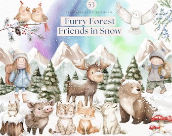 Winter Woodland Friends Clipart, Winter Wonderland Creatures, Cute Adorable Forest Animals, Nursery Decor, Instant Download, Baby Showers