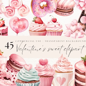 Sweets Clipart | Instant Download | Valentines Clipart | Cupcake Clipart | Watercolor Valentine' | Valentines Day | Cake Pops
