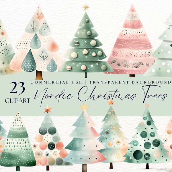 Nordic Christmas Tree Clipart | Scandinavian Christmas Clipart | Painted Tree Clipart | Tree Christmas Clip Art | Tree Png | Winter Clipart