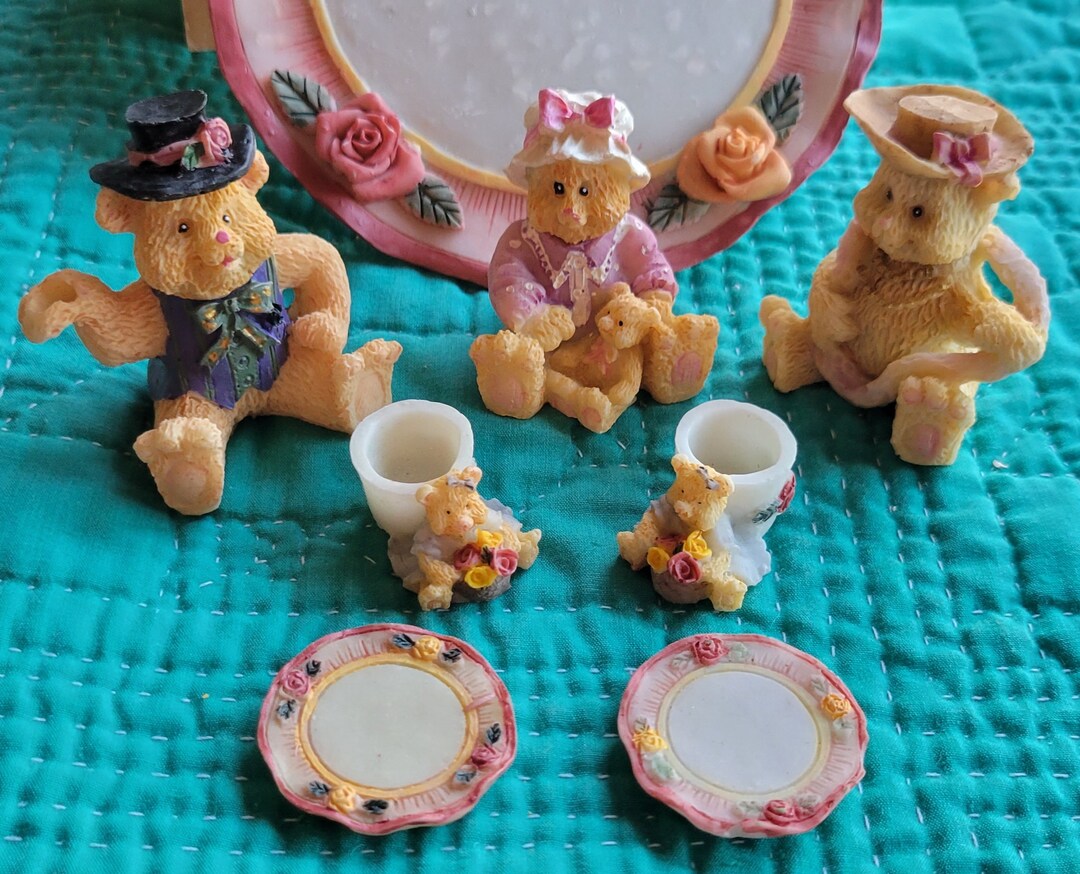 Vintage Mini Tea Set Polyresin Bear Family Design Etsy