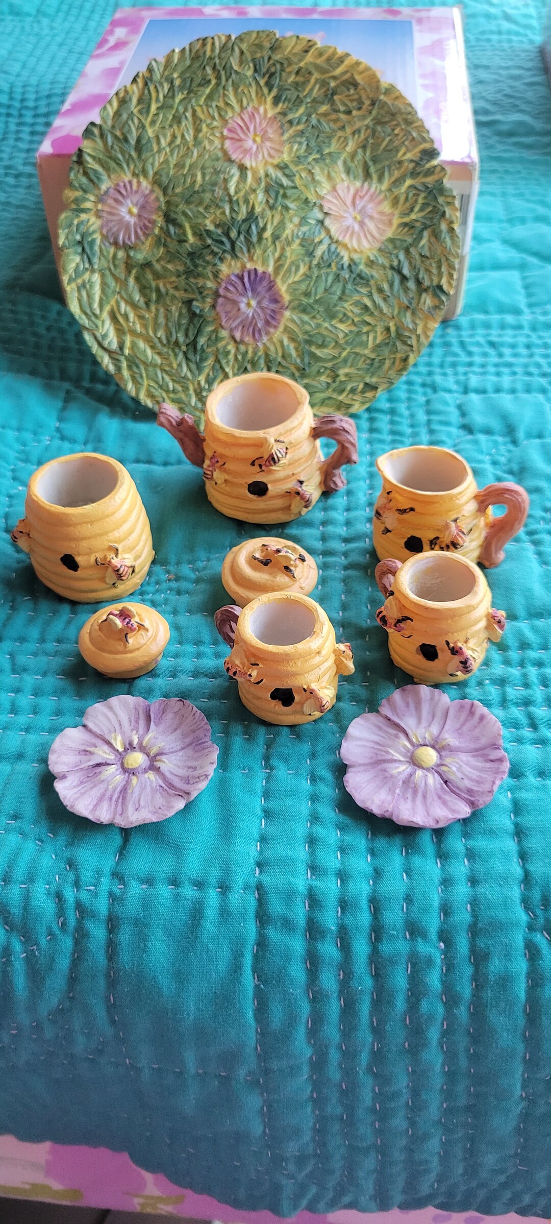 Vintage Tea Set 1997 Polyresin Bee Honey Pot Mini Tea Set Etsy