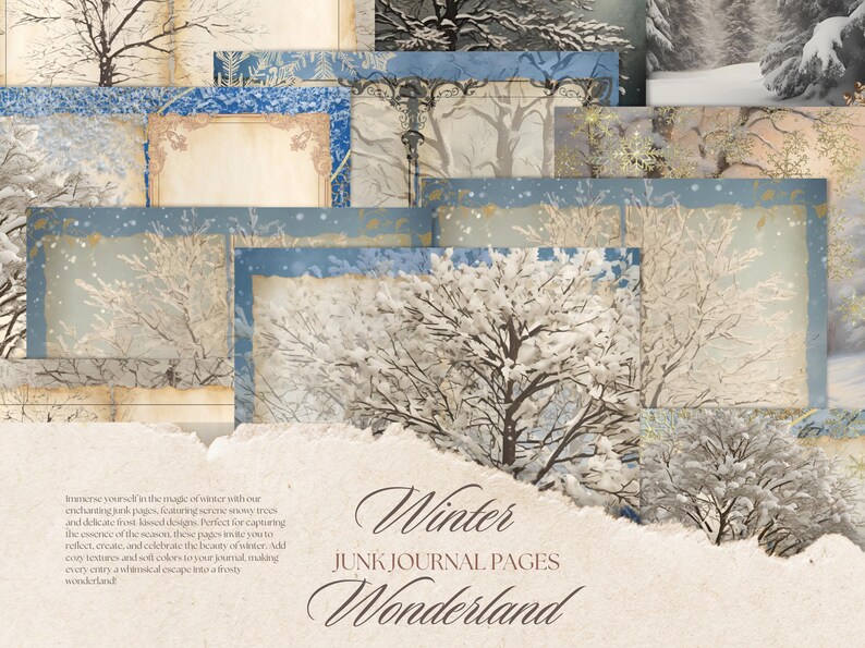Winter Wonderland Junk Journal Pages | Snowy Trees Printable (PDF) - Etsy