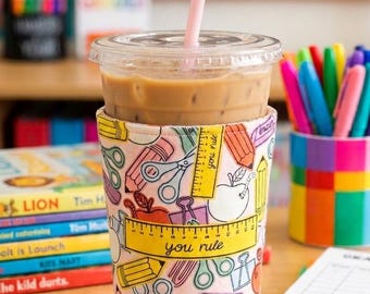 Teacher Appreciation Cotton Fabric Reusable Cup Sleeve/Cozy