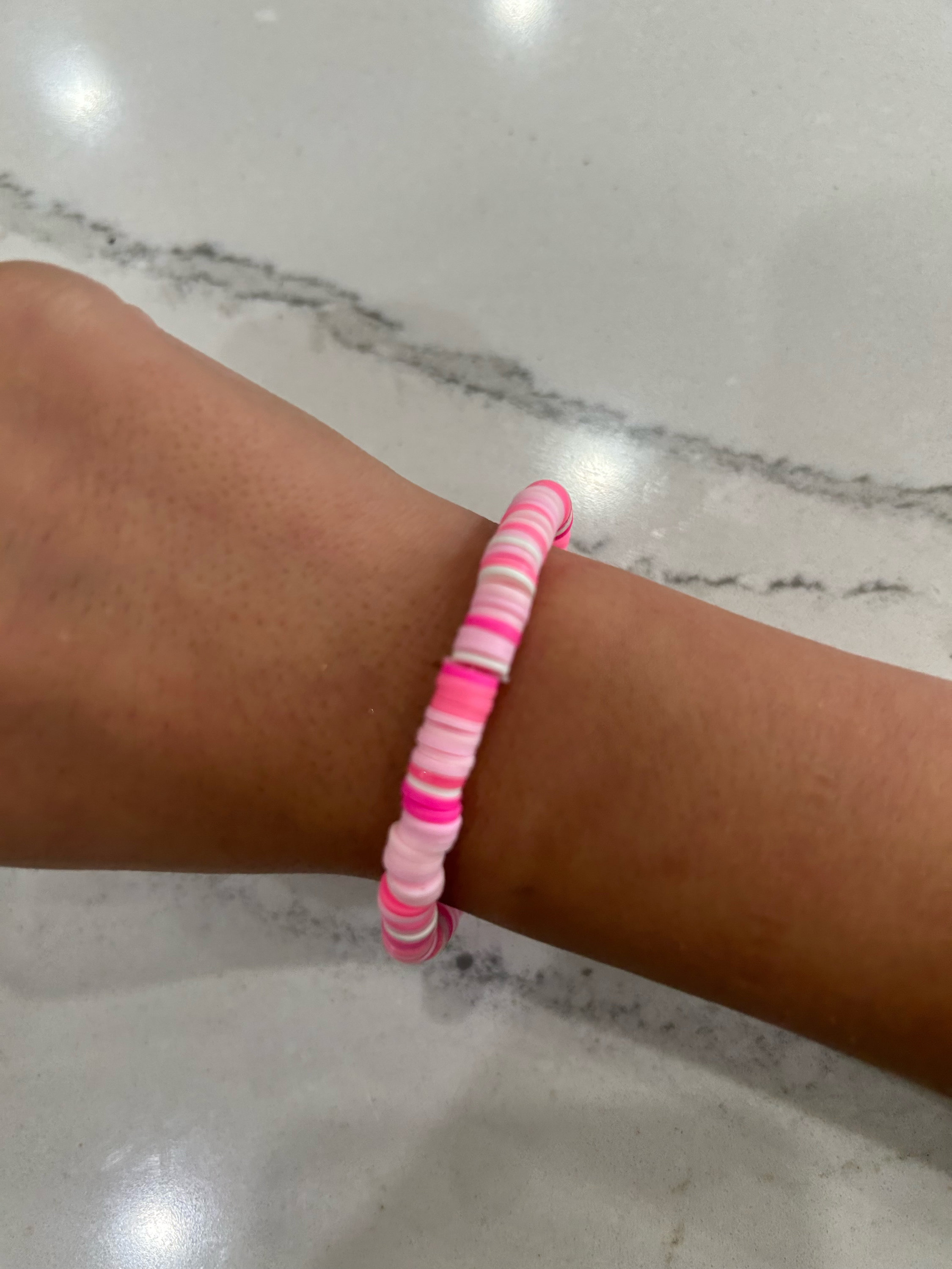 preppy pink clay bead bracelet