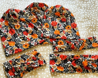 Fall Slouchy Hat, Fall Slouchy Beanie, Halloween Hat, Halloween Beanie, Floral Hat, Floral Beanie, Floral Headband, Adult hat, Adult Beanie