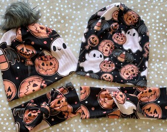 Halloween Hat, Halloween Beanie, Toddler Ghost Hat, Ghost Heat, Adult Beanie, Adult Halloween Hat, Halloween Slouchy Hat, Halloween Headband