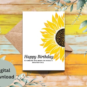 Cartão de aniversário de girassol, cartão de feliz aniversário, cartão de aniversário digital, cartão de aniversário simples, download instantâneo