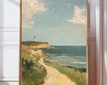 Montauk Lighthouse Printable Oil Painting, Montauk Oil Painting, Digital Oil Painting, Printable Oil Painting, Vintage Oil Painting, Digital