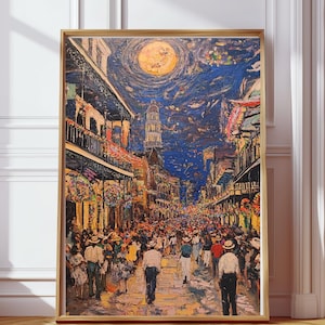 Bourbon Street druckbare Ölgemälde, New Orleans Kunst, Digitaldrucke, AI erzeugt, DIY, Hom Akzente, Dekoration, Wandkunst, druckbare Kunst