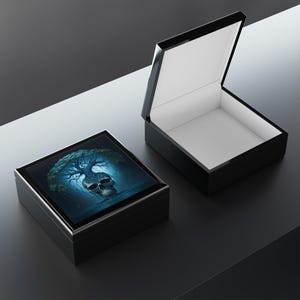 Gothic Skull Jewelry Box with Tree of Life in Rain  Custom Storage for Valuables for Him or Her, Free Shipping