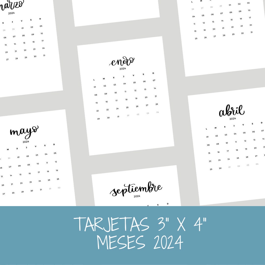 Cards to Document 2024, Printable 2024 Months, 3x4 2024 Cards, Diary