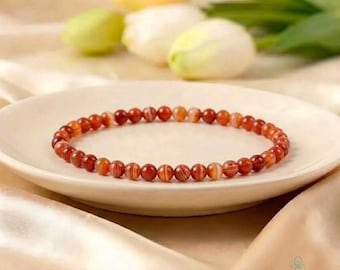 Delicada pulsera curativa de cristal de cornalina, pulsera elástica de piedras preciosas naturales, regalo minimalista, chakra sacro