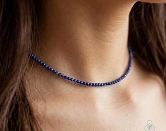 Dainty Lapis Lazuli Choker | Minimalist Crystal Necklace, Stone of Royal &Wisdom ,Starry Night Sky
