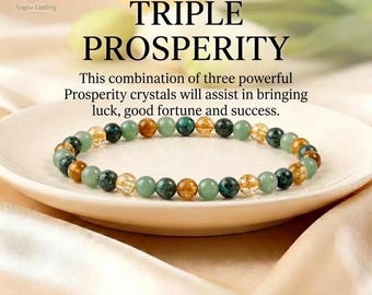 Triple Prosperity Bracelet: Citrine, Green Aventurine, & African Turquoise 4 mm Prosperity Crystals Gift