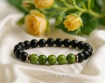 Green Jade & Black Onyx Crystal Bracelet: Natural Stone Bracelet