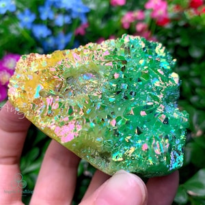 Green Yellow Aura Quartz Crystal Cluster,Crystal Point Natural Stone Cluster,  Crystal Mineral Specimen Home Decor