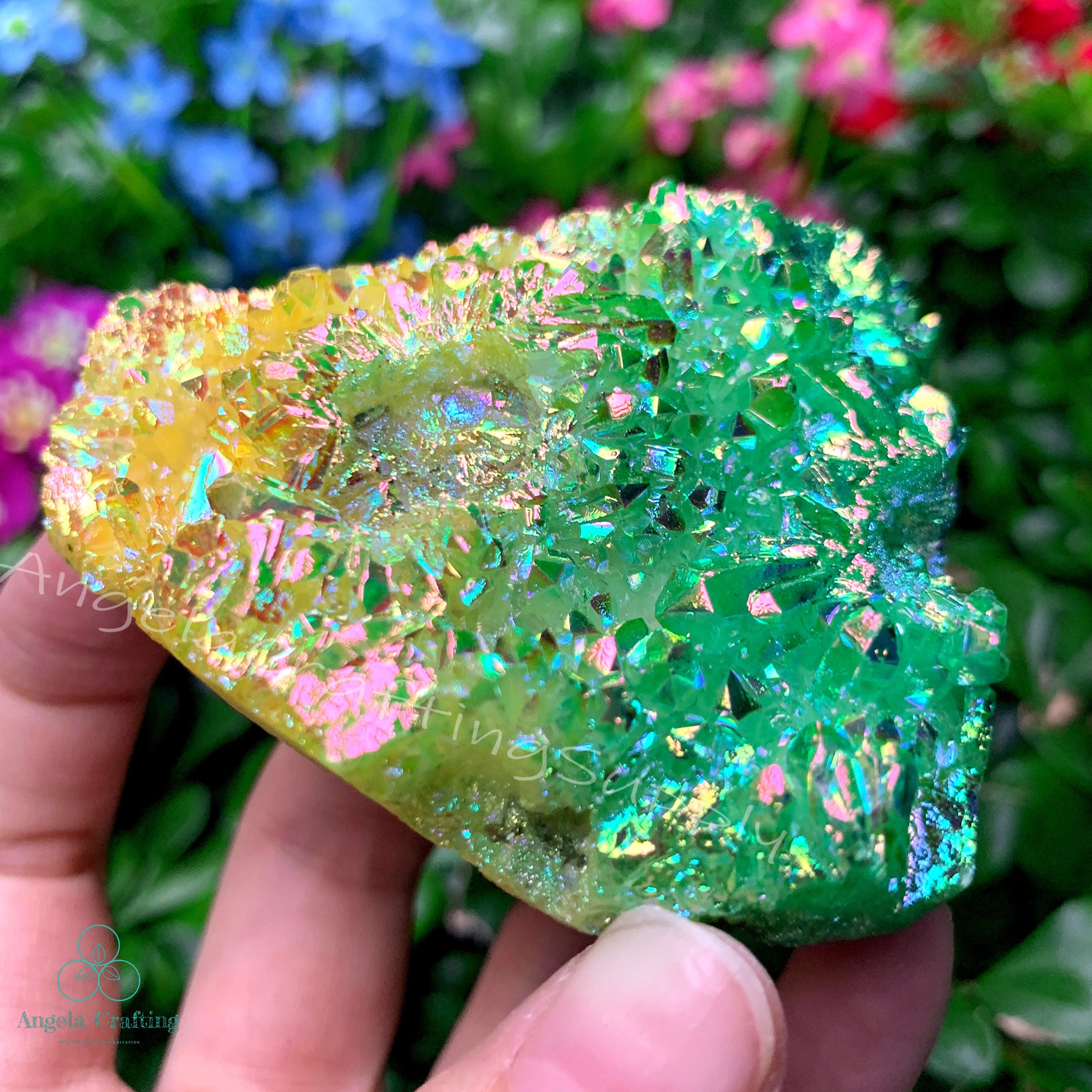 Green Yellow Aura Quartz Crystal Cluster,Crystal Point Natural Stone Cluster, Crystal Mineral Specimen Home Decor
