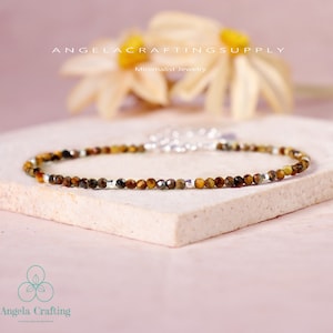 Tiger Eye Dainty Bracelet- Natural Tiger Eye Gemstone Minimalist Bracelet, Tiger Eye Crystal Bracelet, Delicate Root Chakra Gift for Women