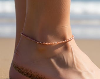 Sunstone Dainty Anklet, Healing Minimalist Sunstone Crystal Anklet- Natural Sunstone Anklet, Solar Plexus Chakras Gift for Women