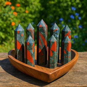 Bloodstone Jasper Tower Points , Bloodstone Jasper Obelisk Wand, Natural Stone Crystal Collection Mineral Specimens Gift , Root Chakra