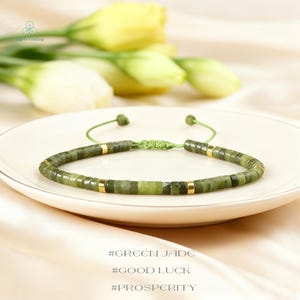 Minimalist Jade Bracelet, Natural Gemstones Dainty Crystal Bracelet, Inner Peace, Prosperity, Stone of Courage