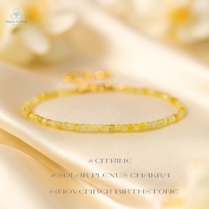 Pulsera minimalista de cristal de citrino curativo, delicada pulsera de piedra natural, chakra del plexo solar, piedra natal de noviembre