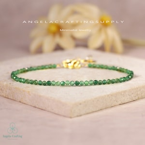 Emerald Dainty Bracelet, Natural Emerald Stone Bracelet, Healing Emerald Crystal Minimalist Bracelet,  May Birthstone Heart Chakra Gift