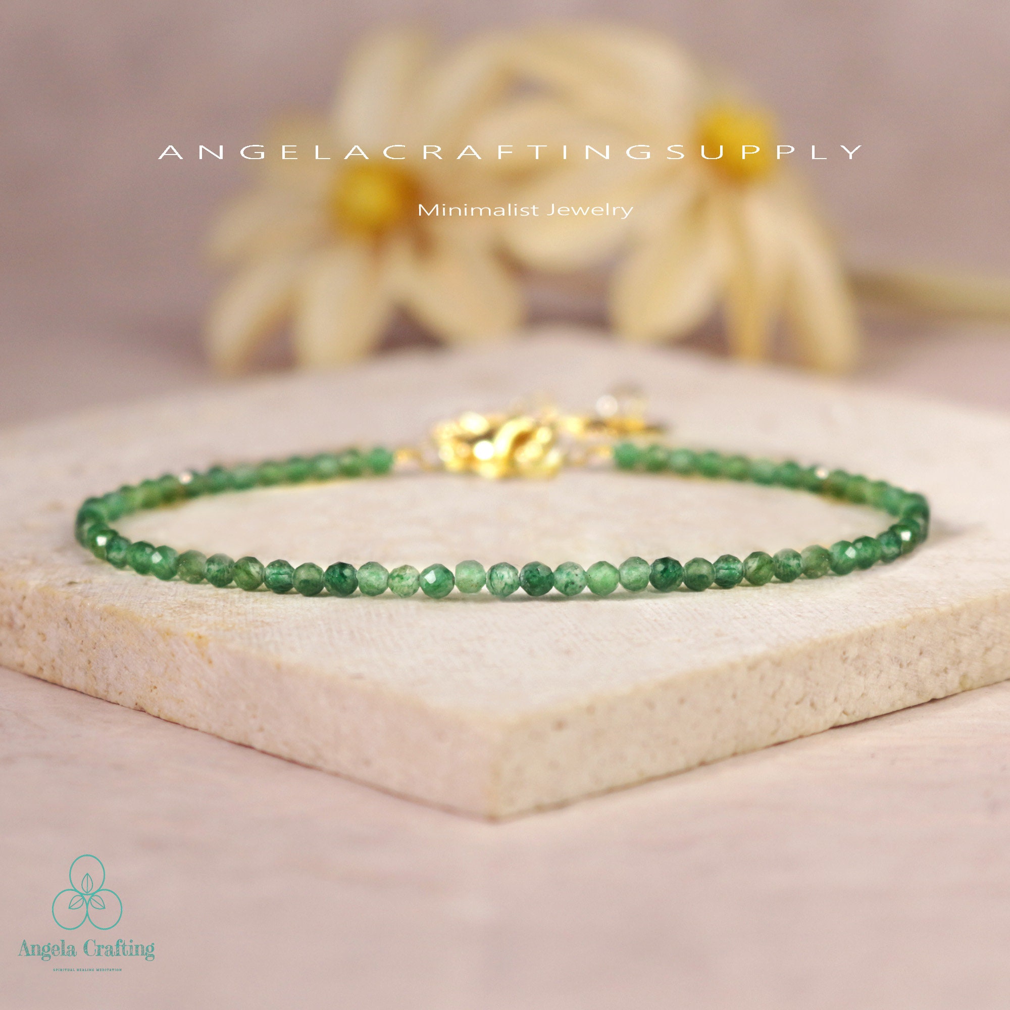 Emerald Dainty Bracelet, Natural Emerald Stone Bracelet, Healing Emerald Crystal Minimalist Bracelet,  May Birthstone Heart Chakra Gift