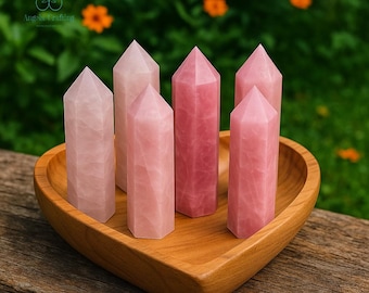 Rose Quartz Crystal Point Tower, Natural Gemstone Quartz Obelisk Wand , Home Decor, Heart Chakra
