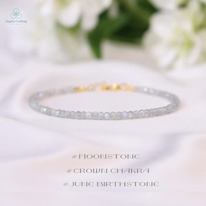 Sierlijke maansteen kristallen armband - juni geboortesteen sieraden - minimalistisch goud gevuld - vruchtbaarheid en nieuwe moeder cadeau