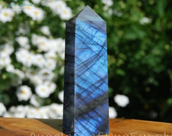 Torre di labradorite alta e appariscente, punto di cristallo di labradorite, bacchetta di obelisco di labradorite naturale, cristallo curativo, decorazione domestica