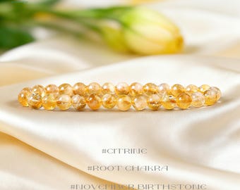 Citrine Crystal Bracelet, Natural Gemstone Bracelet, November Birthstone, Solar Plexus Chakra, Stacking, Layering