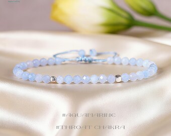 Lot De 2 Bracelets En Pierres Naturelles - Aigue-marine Et Cristal Violet - Pierres 5-8mm - Bijoux élégants Et Cadeau - 8