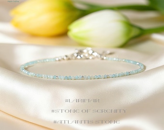 Dainty Larimar Crystal Bracelet, Minimalist Blue Gemstone Bracelet, Beach Lover Gift, Ocean Jewelry