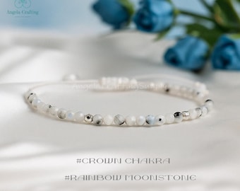 Natural Moonstone Dainty Bracelet, Healing Moonstone Crystal Minimalist Bracelet ,June Birthstone Gift, Stone of New Beginnings, Layering