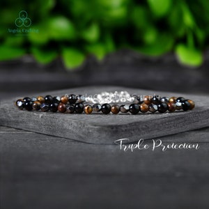 Black Obsidian, Tiger Eye, Hematite Triple Protection Bracelet, Delicate Triple Protection Crystal Dainty Bracelet, Minimalist Gift Women