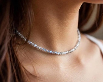 Natural Dainty Labradorite Choker | Minimalist Crystal Necklace for Her ,Stone of Magic Jewelry Gift
