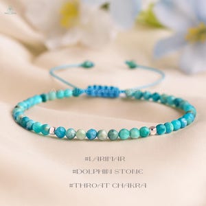 3MM Larimar Dainty Bracelet, Natural Larimar Gemstone Minimalist Bracelet, Larimar Crystal Bracelet for Women , Throat Chakra  Gift