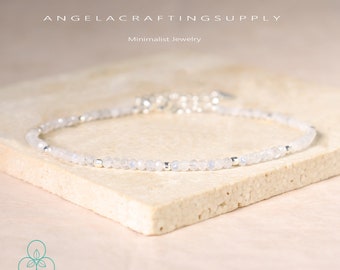 Delicate White Moonstone Minimalist Bracelet, Grade A++ Natural Stone Bracelet, Healing Crystal Dainty Bracelet, Spiritual Protection Gift